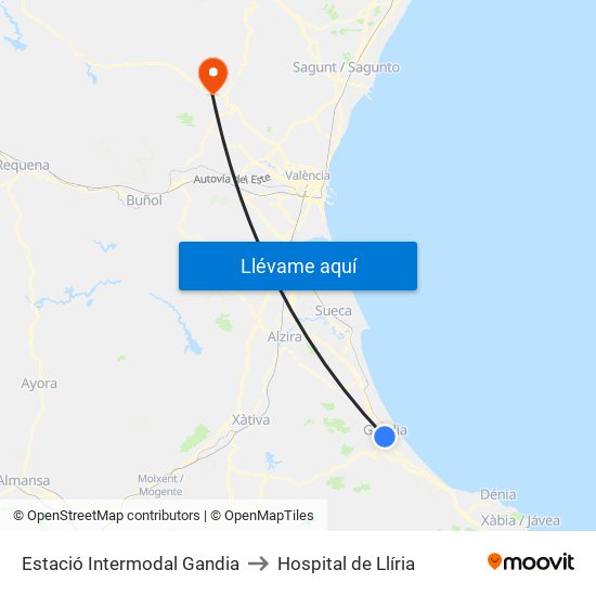 Estació Intermodal Gandia to Hospital de Llíria map