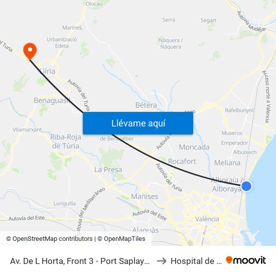 Av. De L Horta, Front 3 - Port Saplaya [Alboraia] to Hospital de Llíria map