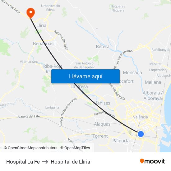 Hospital La Fe to Hospital de Llíria map