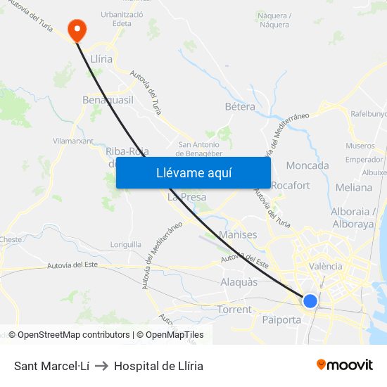 Sant Marcel·Lí to Hospital de Llíria map
