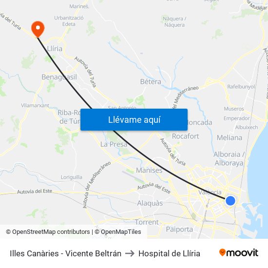 Illes Canàries - Vicente Beltrán to Hospital de Llíria map