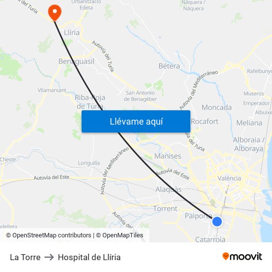 La Torre to Hospital de Llíria map