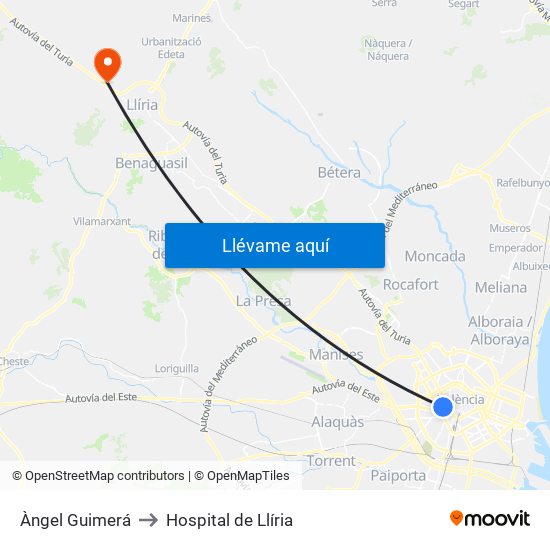 Àngel Guimerá to Hospital de Llíria map