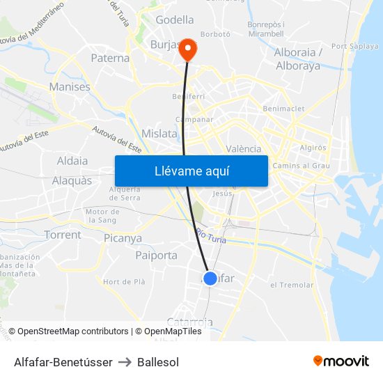 Alfafar-Benetússer to Ballesol map