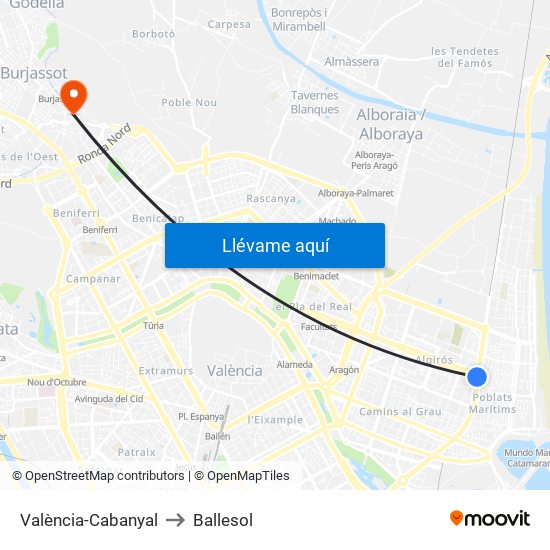 València-Cabanyal to Ballesol map