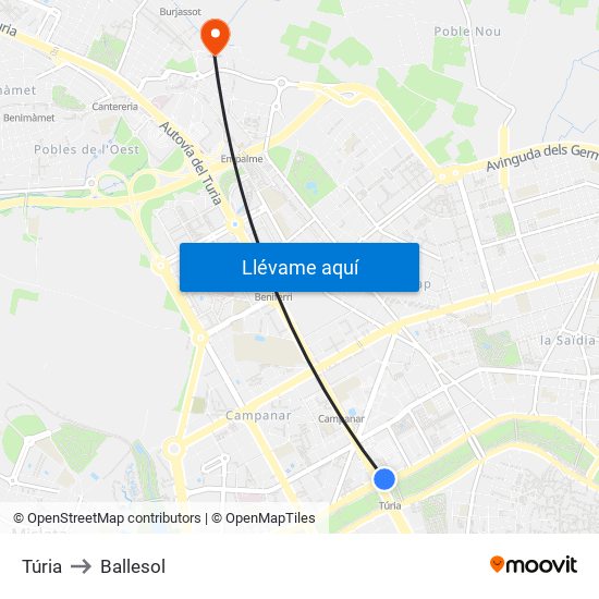 Túria to Ballesol map