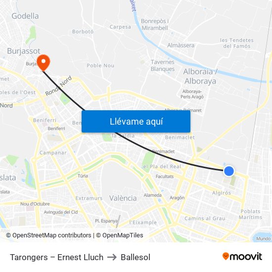 Tarongers – Ernest Lluch to Ballesol map