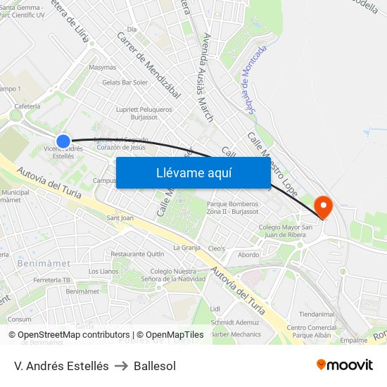 V. Andrés Estellés to Ballesol map
