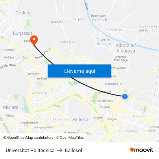 Universitat Politècnica to Ballesol map