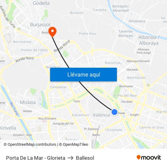 Porta De La Mar - Glorieta to Ballesol map