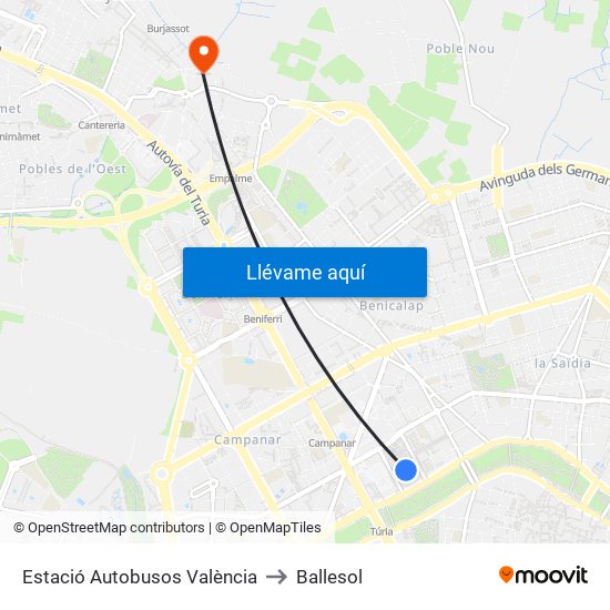 Estació Autobusos València to Ballesol map