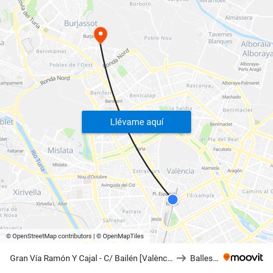 Gran Vía Ramón Y Cajal - C/ Bailén [València] to Ballesol map