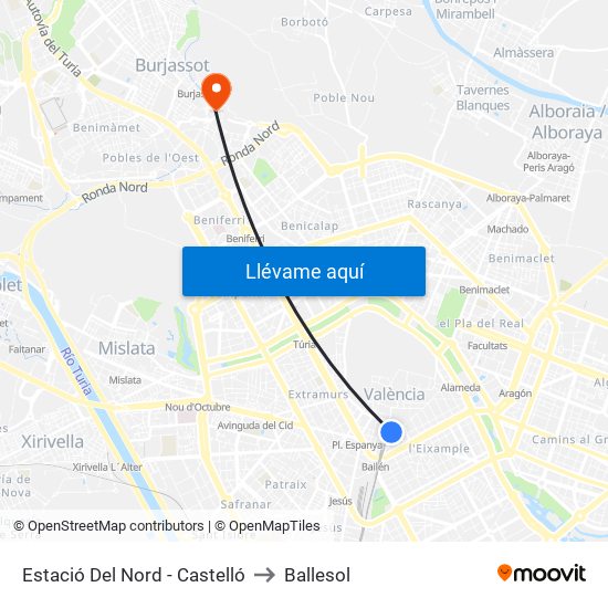 Estació Del Nord - Castelló to Ballesol map