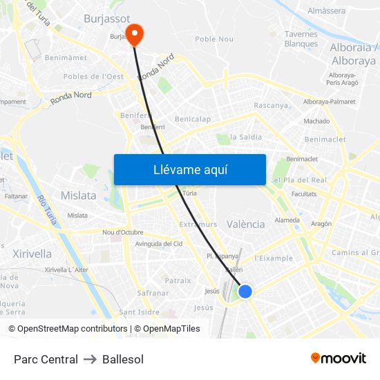 Parc Central to Ballesol map