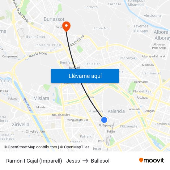 Ramón I Cajal (Imparell) - Jesús to Ballesol map