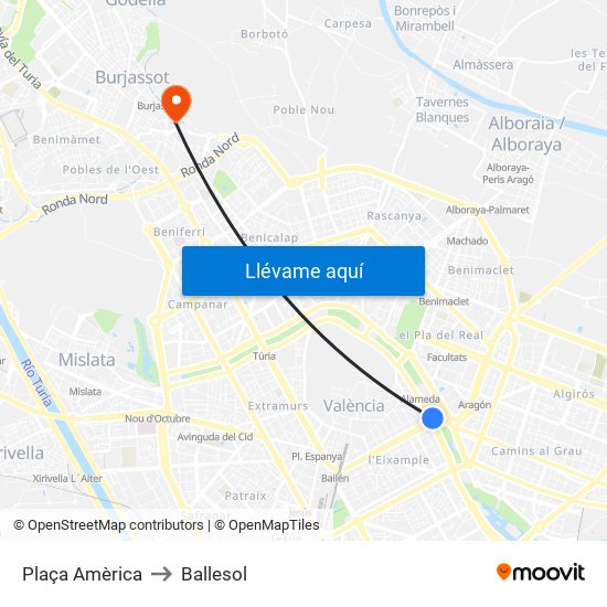Plaça Amèrica to Ballesol map