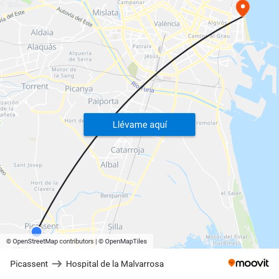 Picassent to Hospital de la Malvarrosa map