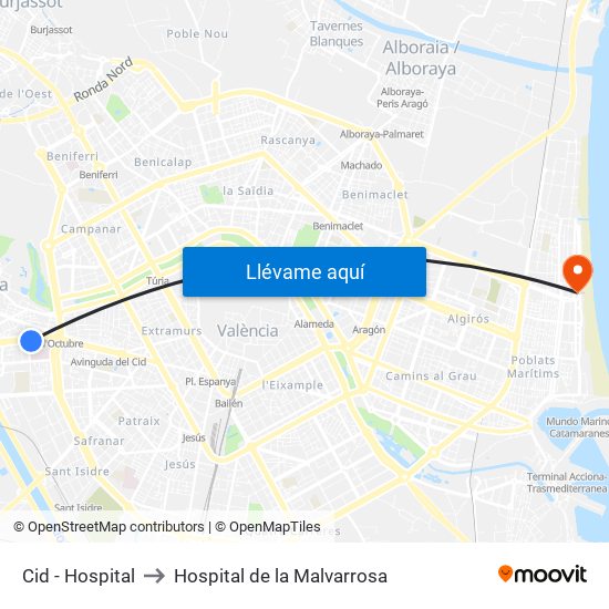 Cid - Hospital to Hospital de la Malvarrosa map