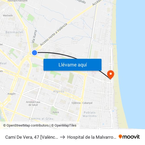 Camí De Vera, 47 [València] to Hospital de la Malvarrosa map