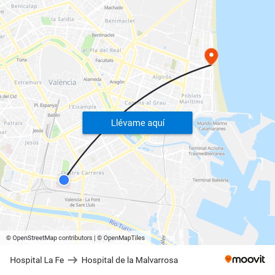 Hospital La Fe to Hospital de la Malvarrosa map