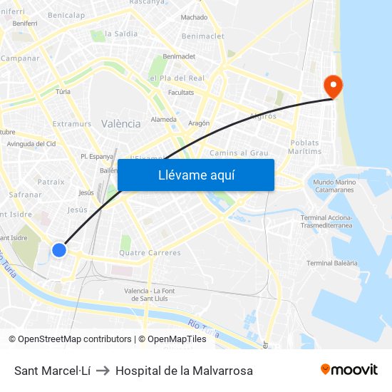 Sant Marcel·Lí to Hospital de la Malvarrosa map