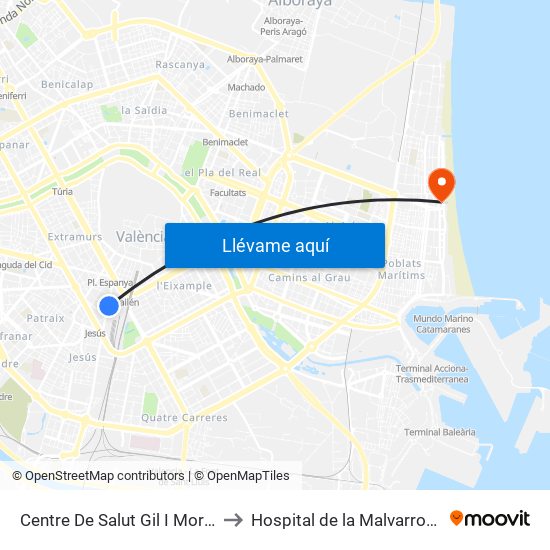 Centre De Salut Gil I Morte to Hospital de la Malvarrosa map