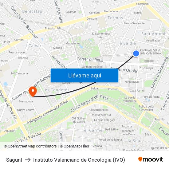 Sagunt to Instituto Valenciano de Oncologia (IVO) map