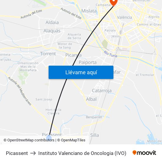 Picassent to Instituto Valenciano de Oncologia (IVO) map