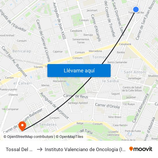 Tossal Del Rei to Instituto Valenciano de Oncologia (IVO) map