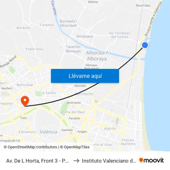 Av. De L Horta, Front 3 - Port Saplaya [Alboraia] to Instituto Valenciano de Oncologia (IVO) map
