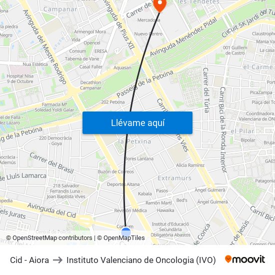 Cid - Aiora to Instituto Valenciano de Oncologia (IVO) map