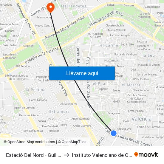 Estació Del Nord - Guillem De Castro to Instituto Valenciano de Oncologia (IVO) map