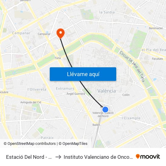 Estació Del Nord - Castelló to Instituto Valenciano de Oncologia (IVO) map