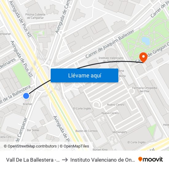Vall De La Ballestera - Campanar to Instituto Valenciano de Oncologia (IVO) map
