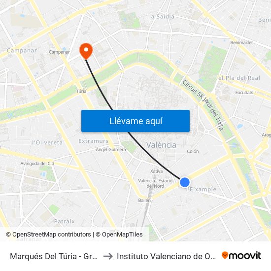 Marqués Del Túria - Gregori Maians to Instituto Valenciano de Oncologia (IVO) map