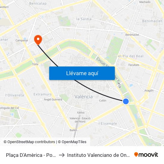 Plaça Amèrica to Instituto Valenciano de Oncologia (IVO) map