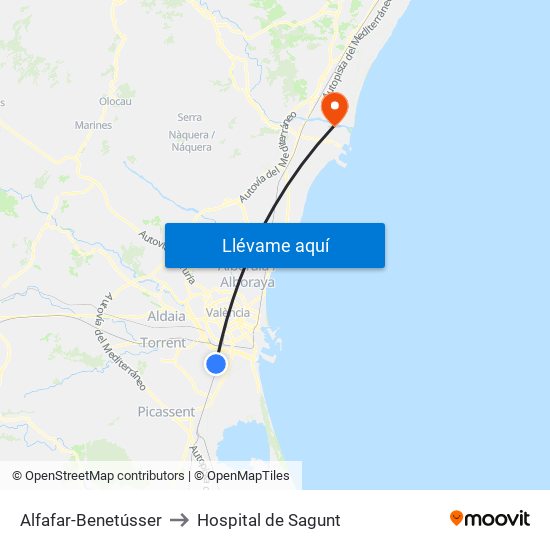 Alfafar-Benetússer to Hospital de Sagunt map