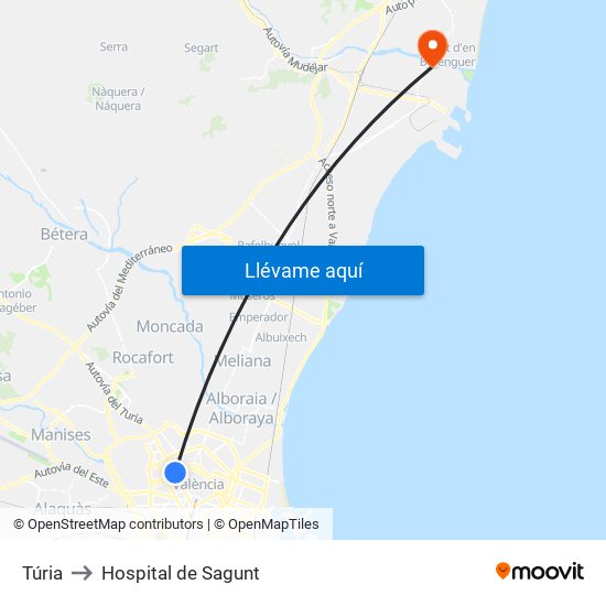 Túria to Hospital de Sagunt map