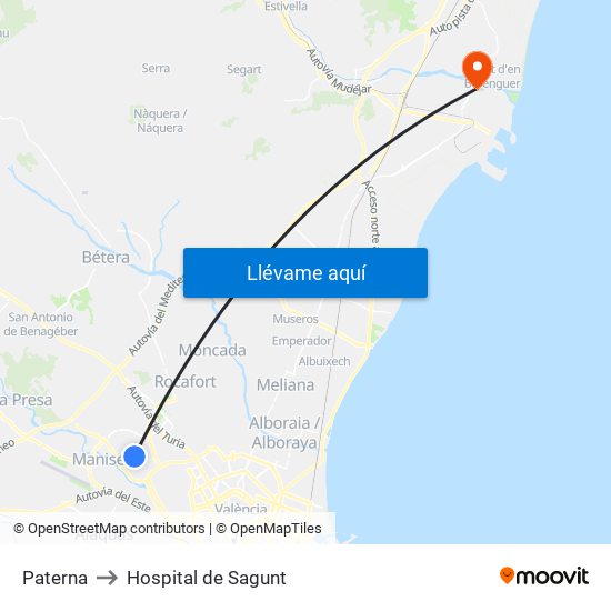 Paterna to Hospital de Sagunt map