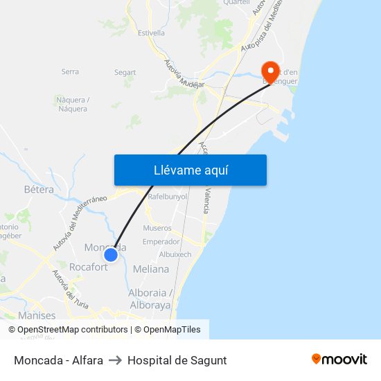 Moncada - Alfara to Hospital de Sagunt map