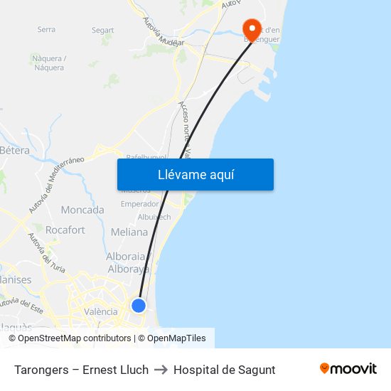 Tarongers – Ernest Lluch to Hospital de Sagunt map