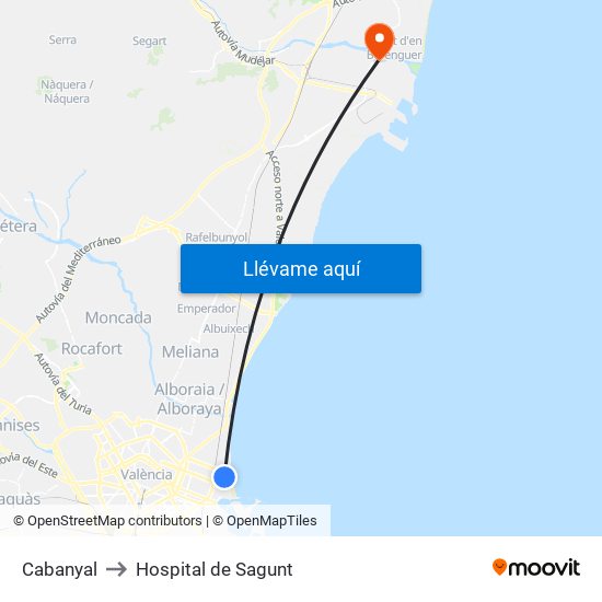 Cabanyal to Hospital de Sagunt map