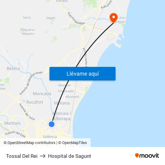 Tossal Del Rei to Hospital de Sagunt map