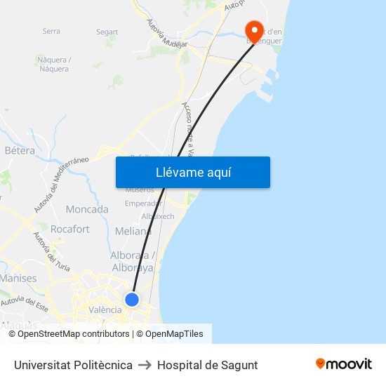 Universitat Politècnica to Hospital de Sagunt map