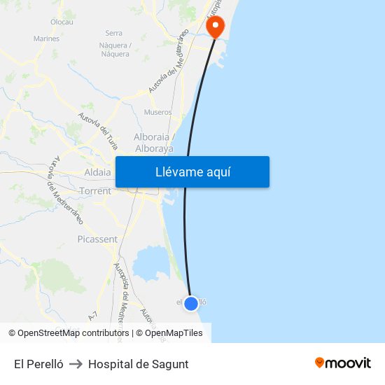 El Perelló to Hospital de Sagunt map