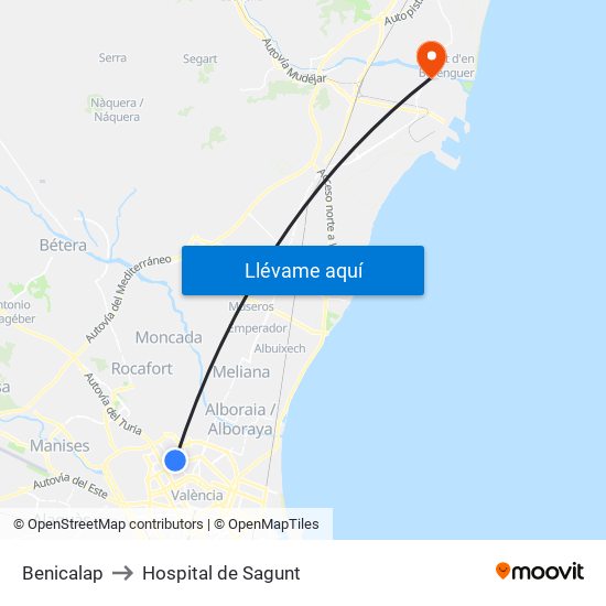 Benicalap to Hospital de Sagunt map