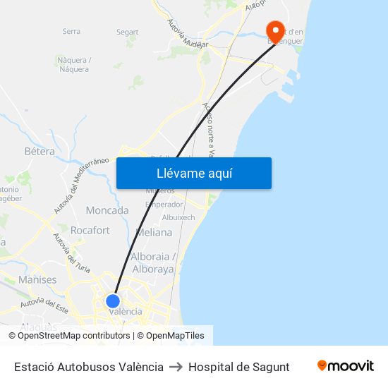 Estació Autobusos València to Hospital de Sagunt map