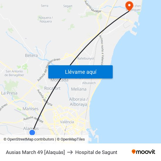 Ausias March 49 [Alaquàs] to Hospital de Sagunt map