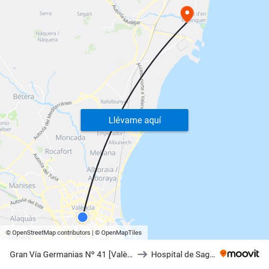 Gran Vía Germanias Nº 41 [València] to Hospital de Sagunt map