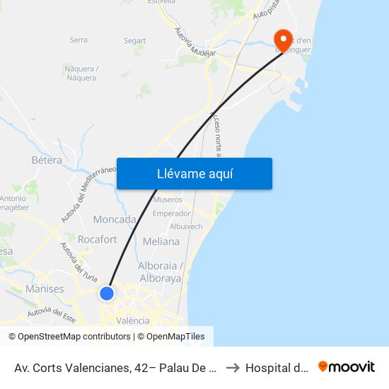 Av. Corts Valencianes, 42– Palau De Congressos [València] to Hospital de Sagunt map